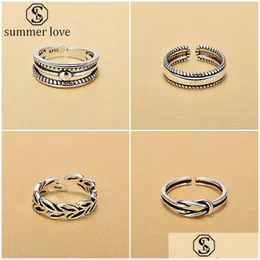 Ringas de banda clássica Retro vintage 925 Sterling Sier Hand Aberta Folha de Folha de Folhas para Mulheres Dia dos Namorados Jóia Drop Delive Dhgarden Dhmmf