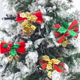 クリスマスの装飾bowknotベルの木の装飾格子縞クリスマス飾りキッズギフト装飾飾り飾りホームガーデンdh4kt