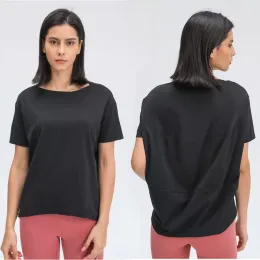 Luxury L Yoga T-shirt Pure Color Women's Clothing Collar Women Blazer Bekväm flickor Fitness Skjorta mjukt smör bekväm fritid svart röd kvinnor designer kappa