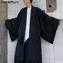 Męskie Trench Coats Men Cardigan Open Stitch Lose Long Sleeve Streetwear 2023 Chic Vintage Punk Solid Mens Cloak Cape Inderun 5xl 230331