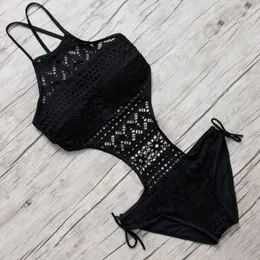 2024Fashion Bikini Lace Hollowed-Out Crochet Bathing Suit Womens水着セクシーなワンピースバックレスホルタービーチスイミング