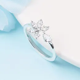 Anel aberto de aglomerado de herbário cintilante de prata esterlina 925 com ajuste transparente Cz Pandora joias de noivado para amantes de casamento anel de moda