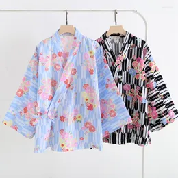 Indumenti da notte da donna Stile giapponese Harajuku Kimono Haori Donna Garza di cotone Cardigan con stampa kawaii Scollo a V Maniche a pipistrello Coprispalle per la casa