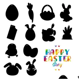 Party Favor Scratch Paper Art Set Easter Black It Off Notes Notes Ding Boards Arkusz z drewnianym rysikiem i wiszącą liną HHA3245 DRO DHET8