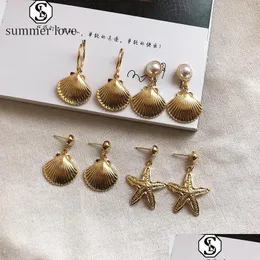 Stud de alta qualidade Conch concha Cowary Shell Big Circle Drop Soldurings For Women Gold Bated Imatation Pearls Dangle Brincha Dhgarden Dhimk