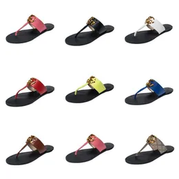 Shoes 2023 Leather Thong Famous with Double Letters Sandals Women Slipper Female g Buckle Slides Waterfront Womens 37-42 Travel Summber Beach Flats Mules Loafers