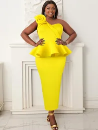 Этническая одежда африканские платья для женщин длинная вечеринка даже желтое одно плечо цветочное без рукавов.