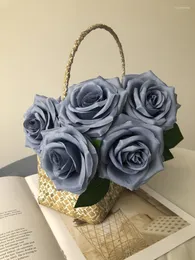 Kwiaty dekoracyjne 10pcs Dusty Blue Artificial Rose Head Hurtowa jedwabny sztuczny Faux do DIY Wedding Party Dekoracja