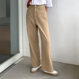 Kvinnors jeans bomull retro khaki kvinna fotled längd hög midja botten kläder 2023 sommar harajuku solid japansk stil dambyxor