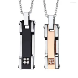 Pendant Necklaces 2023 Real Chrysocolla Kolye Delicate Lover's Square Tag Stainless Steel Inlaid Four Zircon Couple Can With Chain Or No