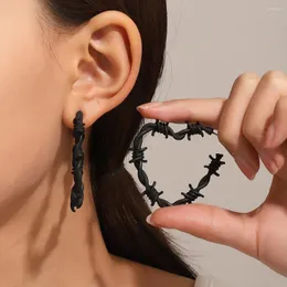 Hoop Earrings Neo Gothic Barbed Wire Heart With Black Prickly Thorn Big Hoops Earing Punk Y2K Jewelry