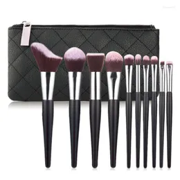 Makeup Brushes 10pcs Black Silver Classic Brush Set With PU Bag Flat Foundation Blender Powder Eyeshadow Lip Make Up