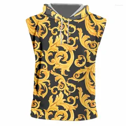 Herrtankstoppar IFPD Barock Court Style Hoodie Top Men 3D Print Golden Flower Luxury Sleeveless Women Custom Vest Overize