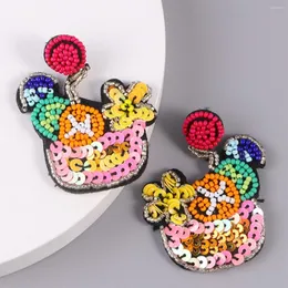 Dangle Earrings Lady Summer Bohemia Colorful Hand-Woven Seed Beads Wine Glass Sequins Flower For Women