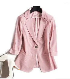 Damen Anzüge Damen Streifen Anzug Jacke Sommer Stil Mode Schlank Sieben-Punkt-Ärmel Büro Damen Lässiger Kurzer Einknopf-Blazer