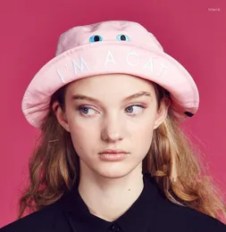 Berets Niche Harajuku Women's Bucket Hats Cartoon Letters Embroidery Cute Pink Cotton High Quality Spring Summer Casual Cap