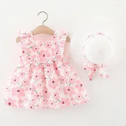 Mädchen Kleider Sommer Baby Kleidung Sets Born Little Sommerkleid mit Hut Blumendruck Rüschen Prinzessin Kleid Blumen Fashion Kleinkind Anzug