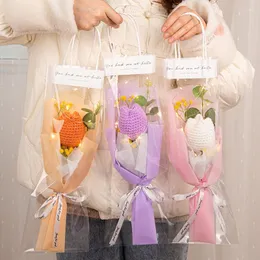 Decorative Flowers Tulip Crochet Flower Bouquet Ins Hand Woven Creative Knitted Homemade Decor Mother Teachers Valentine's Day Gift