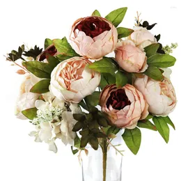 Decorative Flowers 1 Bouquet 13 Heads Rose Pink Peony Artificial 48cm Bride Wedding Home Garden Decoration Fake Party Dry Decor