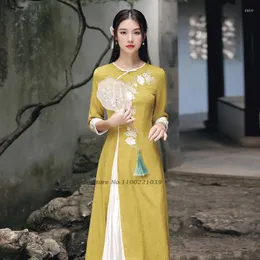 Etniska kläder 2023 Aodai Vietnam Cheongsam klänning Vietnamesiska traditionella moderna kvinnor