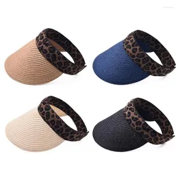 Wide Brim Hats Niche Summer Visor Hat Vintage Leopard Empty Top Straw Breathable Sun Protection For Daily Wear Morning Workout