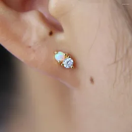 Studörhängen toppkvalitet mode delikat design två sten eld gnistrande opal cz prong inställning 925 sterling silver kvinnor flicka örhänge