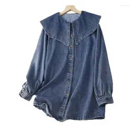 Women's Blouses SuperAen Denim Shirt Top Woman 2023 Spring Casual Oversize Fashion Korean Style Long Sleeve