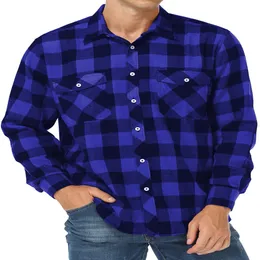 남자는 긴 소매 격자 무늬 플란넬 캐주얼 셔츠 버튼 다운 일반 맞춤 셔츠