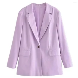 Kvinnors kostymer Elmsk Fashion Violet Linen Single Breasted Loose Jackets England Style Casual Blazers Women Tops