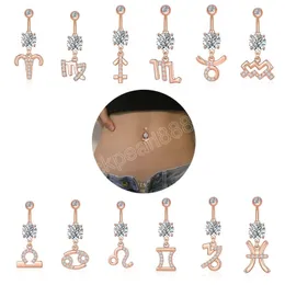 12 Constellation Series Navel Piercing Belly Ring Sets Sexy Long Dangled CZ Belly Button Ring Barbell Bar Dangling Omblig