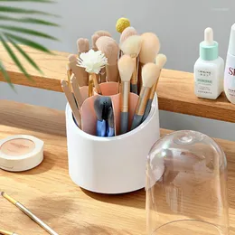 Förvaringsflaskor Desktop Makeup Brush Bucket Cup Holder With Lock Rotating Lipstick Cosmetic Box Organizer Tube Transparent