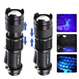 Flashlights Torches LED Purple Light Torch Ultra Violet UV 365 & 395 Fluorescent Agent Detection Mini With Zoom Function
