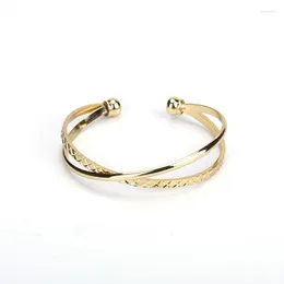 Bangle minimalista puro ouro cor padrão tira de metal charme ajustável pulseira dupla aberta manguito unisex casal relógio acessório