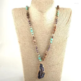 Pendanthalsband MD Fashion Bohemian Tribal Jewelry Brown Crystal / Natural Stone Long Knoted Oregelbundet Druzy för kvinnor