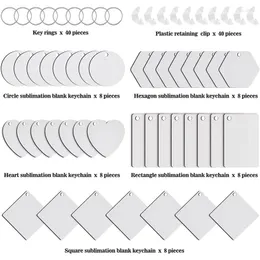 キーチェーン40pcs昇華ブランクキーチェーンセット熱伝達装飾MDFは、キーリングを2倍に印刷します