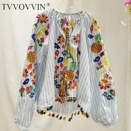 Женские блузкие рубашки TVVovvin Национальный стиль рубашка праздник повседневная свободная вышиваемая кисточка для хлопка и льня