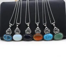 Pendant Necklaces Natural Agates Stone Necklace Calabash Malachites Amethysts Silver Color Chains For Women Jewerly Gift