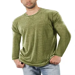 Men Long Sleeve Round Neck T-Shirt Casual Soft Classic Loose Shirts Solid Color Tee shirt Henley Shirts M-2XL