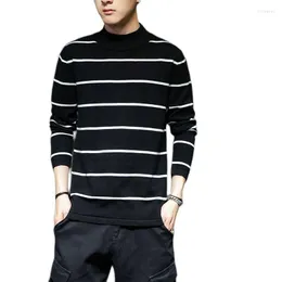 Herrtröjor 2023 Autumn and Winter Korean version Trend personlighet randig halvtureneck tröja herr mode casual smal passform