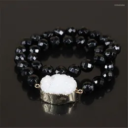 Странд высококачественный шарм Drusy Druzy Crystal Quartz Stone Bangles Natural Round Gem Beads Women Lucky Bracelet в подарок