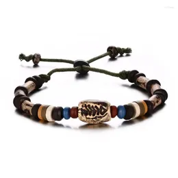 Bangle Fish Bone Wooden Beads Wax Rope Woven Retro Bracelet Women Men Couple's Jewelry Gifts Charms Vintage Punk Wrap Wristband