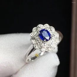 Klusterringar T1210 Blue Sapphire Ring 0.86CT Real Pure 18 K Natural Unhat Gemstone Diamonds Stone Female