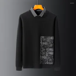 Męskie swetry Wysokiej klasy Sweter Mężczyzna gruby koreański koreański pullover czysty kolor na drutach dwuczęściowy zestaw swobodny moda na szyję klapa