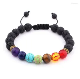 Bracciale con sette chakra, pietre naturali, 8 mm, roccia lavica, yoga intrecciato, lotto 100 pezzi/lotto