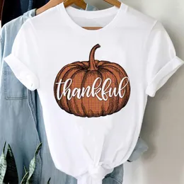 Women's T Shirts Lady Print kvinnlig tee T-shirt Kvinnor Pumpkin Autumn Trend Lovely Fall Halloween Thanksgiving Graphic Clothes Tshirt Top