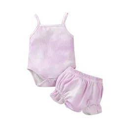 Kläder sätter 0-24m Baby Girls Tie-Dye Clothes Set ärmlös Square Collar Sling Romper korta byxor med rufsar