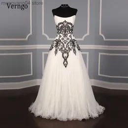 Party Dresses Verngo Classic White and Black Spets Wedding Dress Applique Tulle En linje Axelbandslös vintage Bride Dress Plus Size Brudklänningar T230502