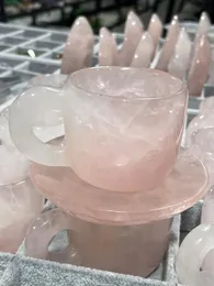 Teaware cristal natural esculpido à mão copo de quartzo rosa natural conjunto de chá de cristal de cura de alta qualidade para coleção de presentes artesanato decoração de casa