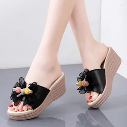 Sandaler Summer Women Peep Toe High Wedges Heeled Leather Slippers Platform Shoes Casual Ladies Outdoor Beach Slides Sandalias