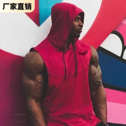 Men's T-Shirts ASRVS Jogging Clothing 2023 Spring New Sports Vest Men's Solid Color Pullover Sleeveless Hooded Coat Outdoor Running Fitness Clothing